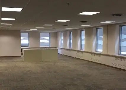 Interior commercial painting in Edmonton showing a freshly painted office space.
